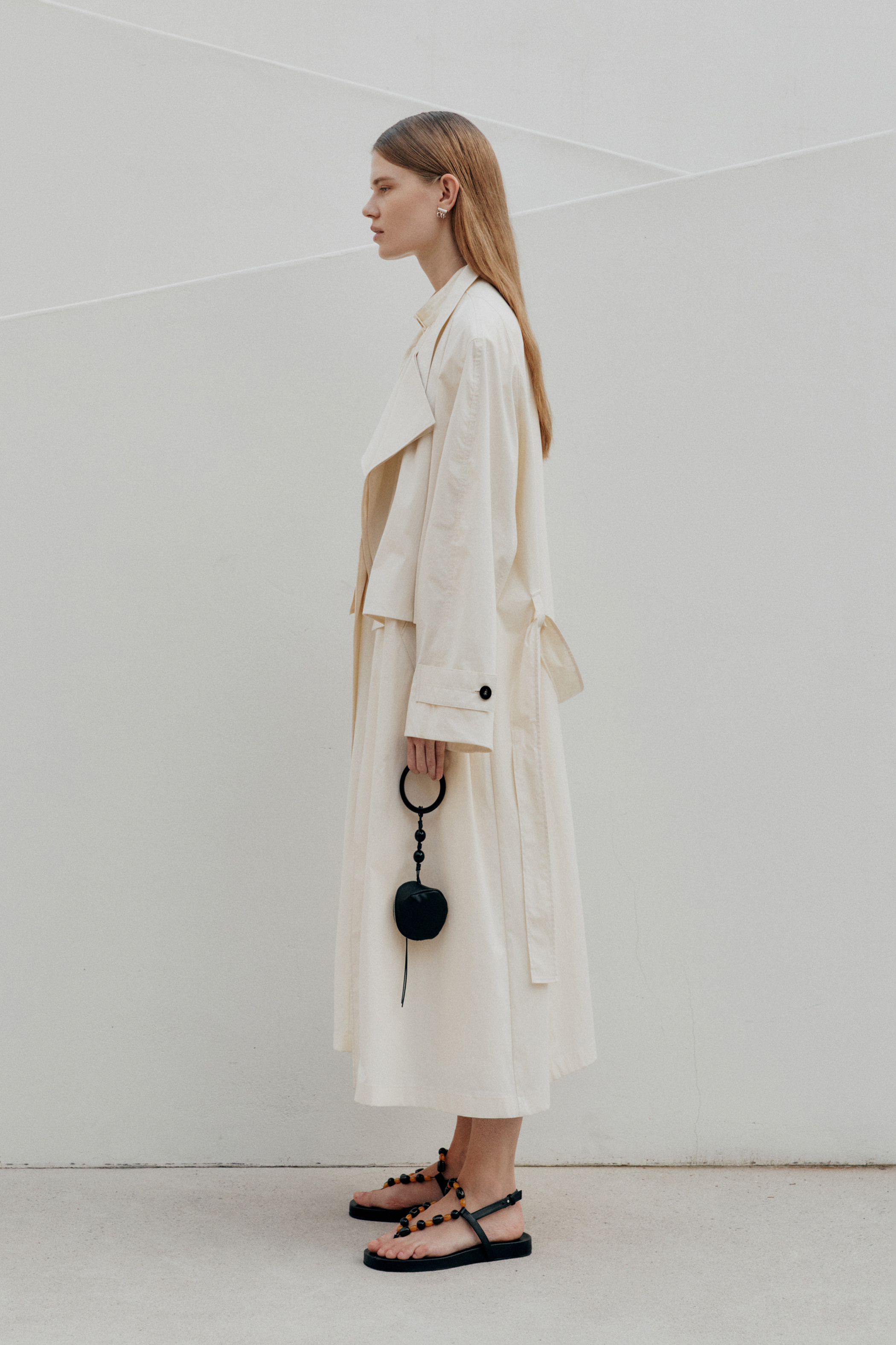 Double Collar Trench Coat (Cream) | W Concept