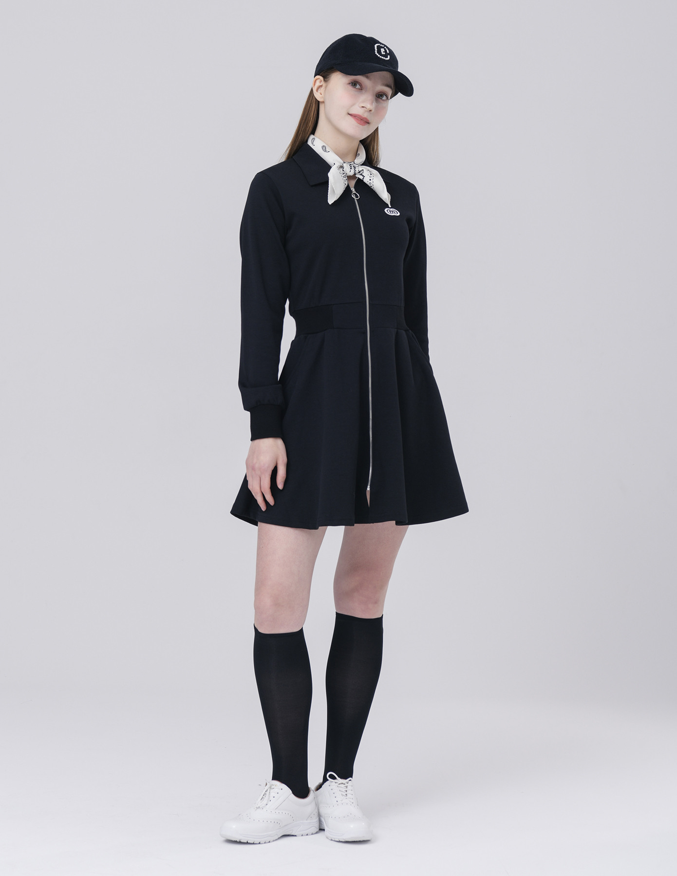 25SS 면 스판 핏 앤 플레어 블랙 원피스 상세 이미지 1