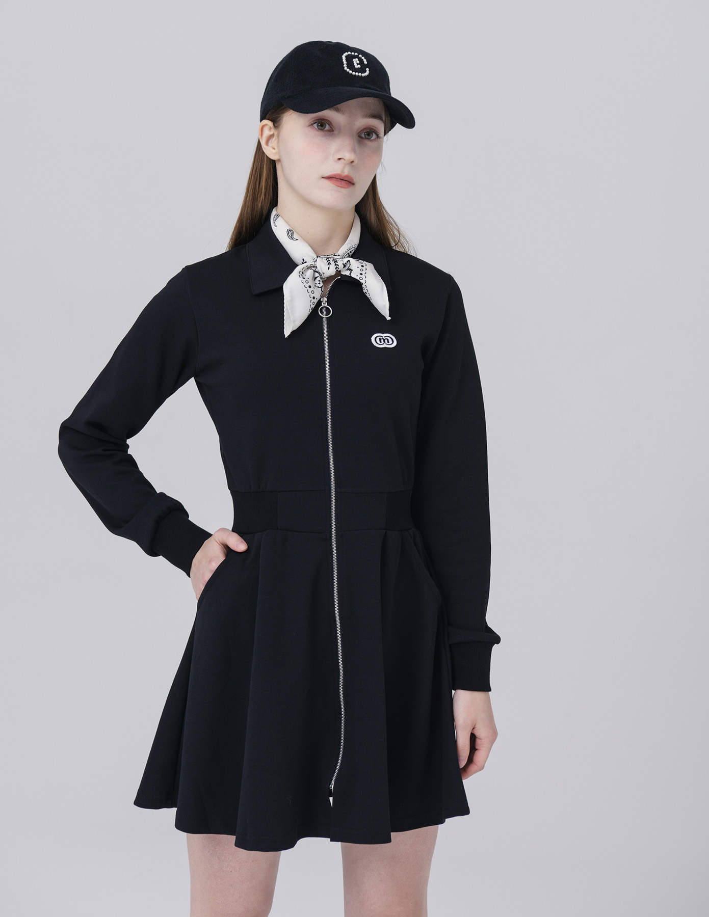 25SS 면 스판 핏 앤 플레어 블랙 원피스 상세 이미지 9