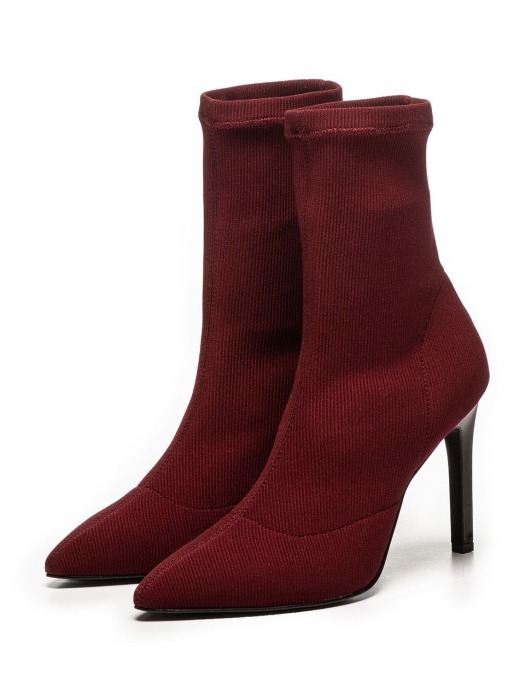Ribbed Socks Ankle Boots (Red)