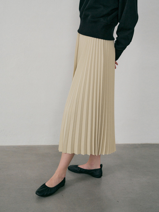 Unbalance Pleats Skirt (Beige)