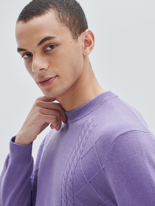 [M23MPU002]케이블 조직 풀오버Cable Pullover(Violet)