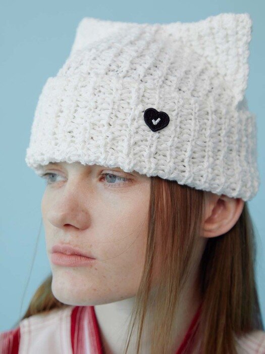 SS CAT KNIT HAT_WHITE