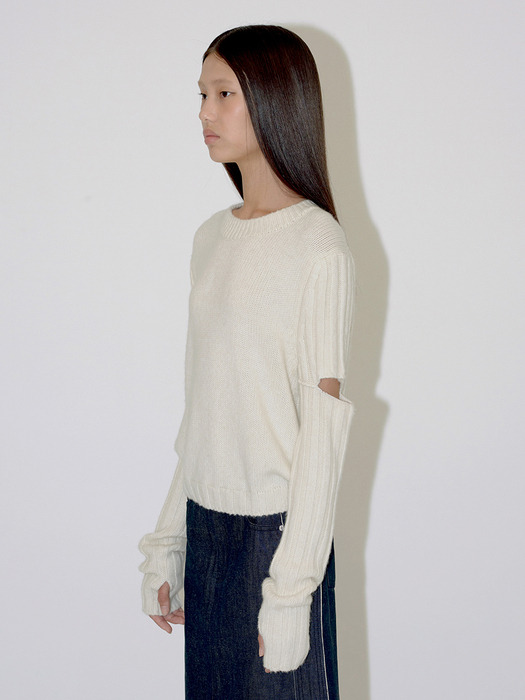 CUTTING SLEEVE KNIT TOP (ivory)