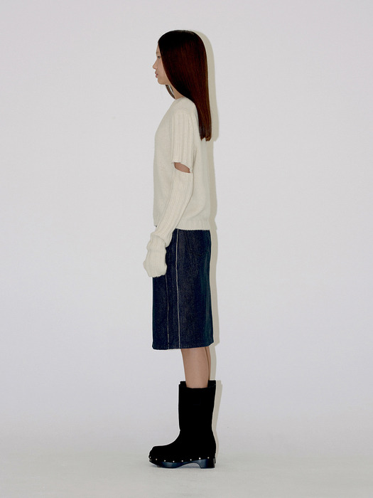 CUTTING SLEEVE KNIT TOP (ivory)