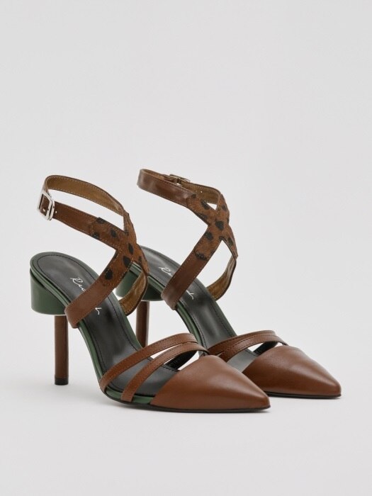 MATISSE 100 CROSS STRAP SANDAL IN LEOPARD AND BROWN/GREEN LEATHER