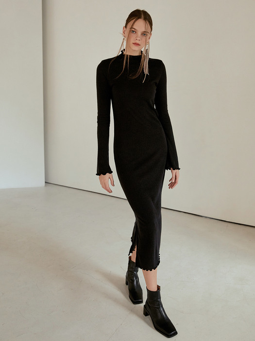 Layered Slim Long Dress, Black