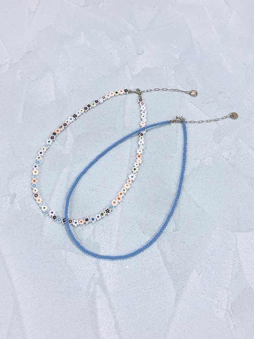 [2 SET] Sky Blue Flower Necklace