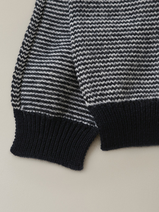 Caron stripe knit muffler (Dark navy)