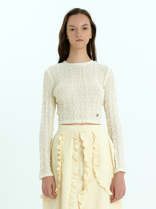 Back-open Wrinkle Lace Top_Ivory