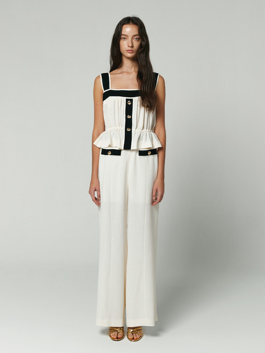 LINE CONTRASTED SLEEVELESS TOP - IVORY