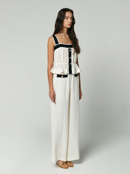 LINE CONTRASTED SLEEVELESS TOP - IVORY