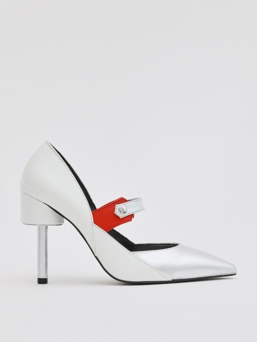 PICCASO 100 MARY JANE HEEL IN SILVER AND WHITE LEATHER