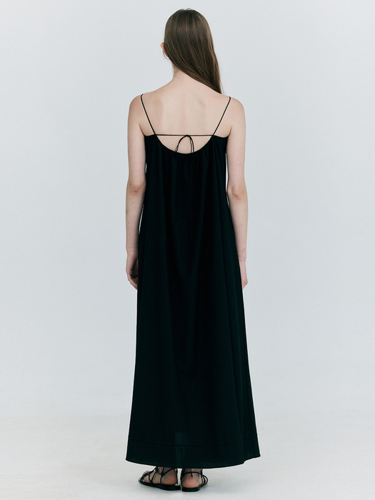 Seersucker Sleeveless Dress_Black