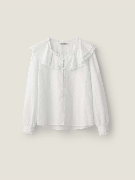 Flower ruffled neck blouse - White