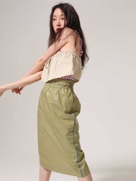 Side piping midi skirt in Olive green