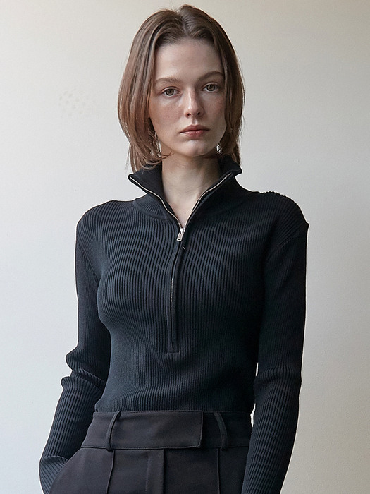 OU830 rayon zip up knit (navy black)