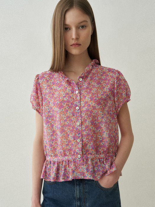 flower ruffle blouse [Japanese fabric] (pink)