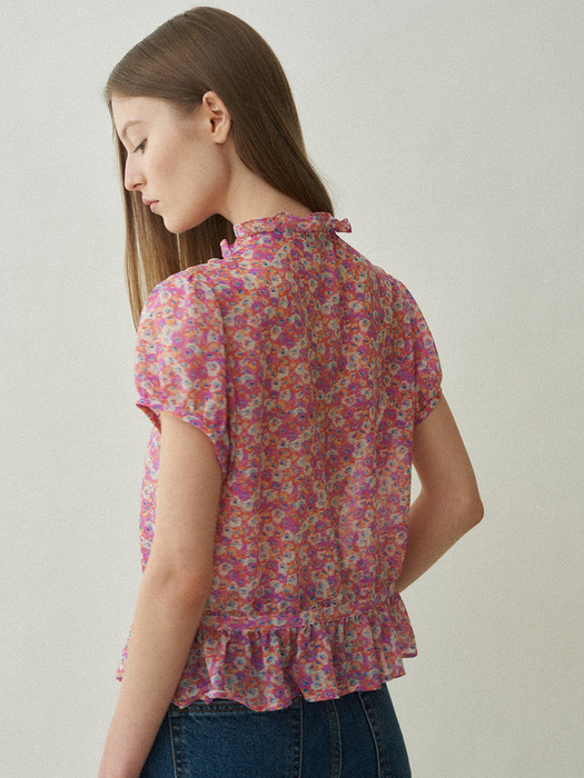 flower ruffle blouse [Japanese fabric] (pink)
