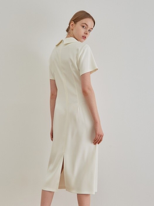 long collar one-piece-ivory