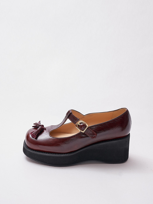 Burgundy Bold sole tassle T-strap shoes 볼드솔 태슬 티스트랩슈즈 버건디 볼드로퍼