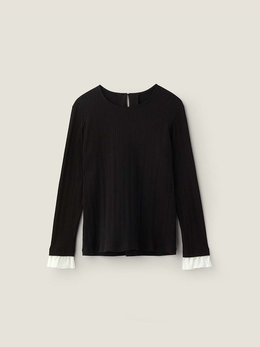 Frill colourway ribbed top - Black