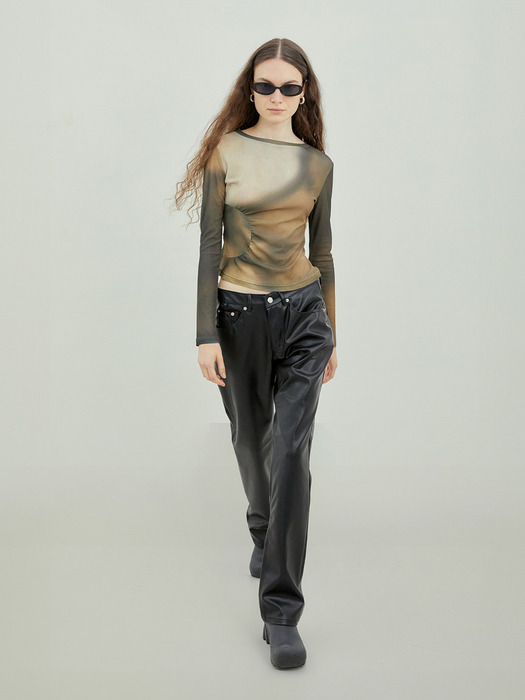 Low-Rise Faux Leather Trousers (BLACK)