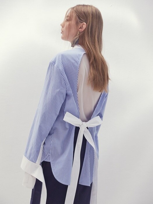 STRIPED BACKLESS COTTON SHIRT(SKYBLUE)