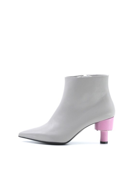 ODD HEEL 70 ANKLE BOOTS IN GREY AND BABY PINK LEATHER