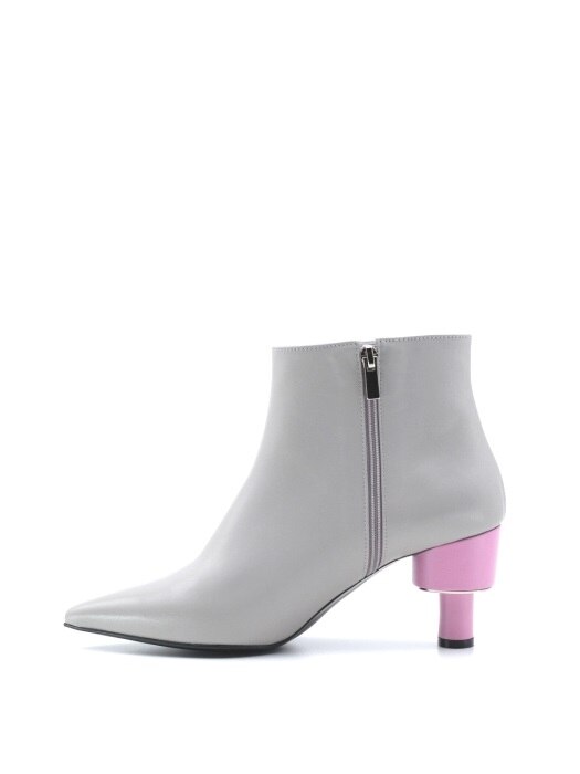 ODD HEEL 70 ANKLE BOOTS IN GREY AND BABY PINK LEATHER