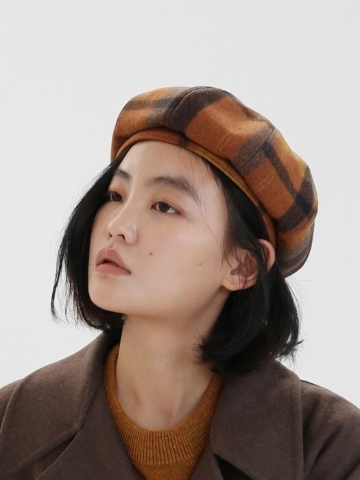 [단독]BREAD BERET / WOOL CHECK / PUMPKIN ORANGE