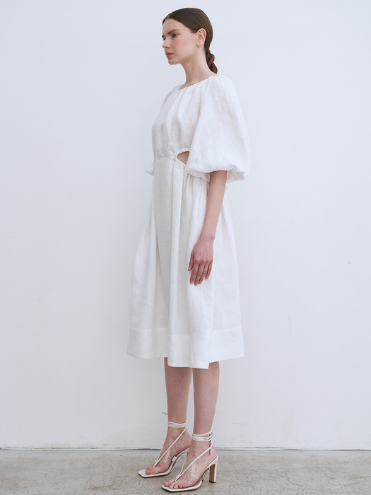 Drew Cutout Midi Dress (Linen White)