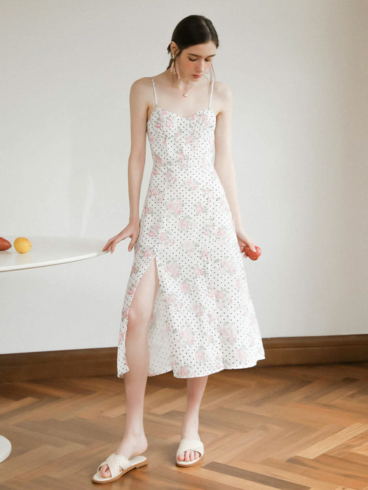 DD_Retro floral cut-out slim dress