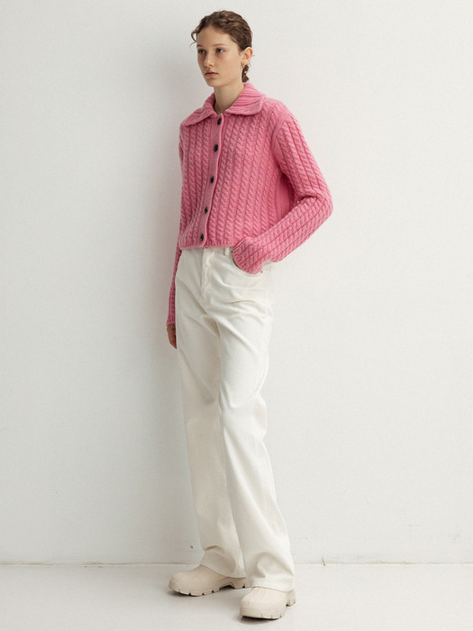 cable collar neck cardigan (pink)