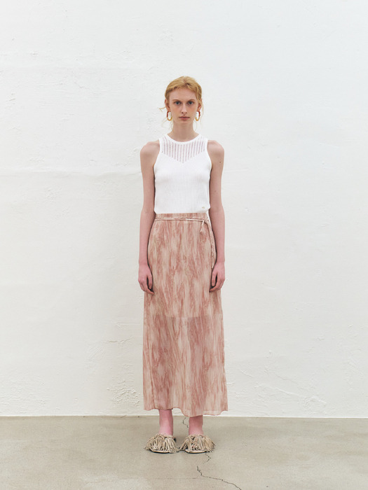 Printed Chiffon Layer Skirt, Pink
