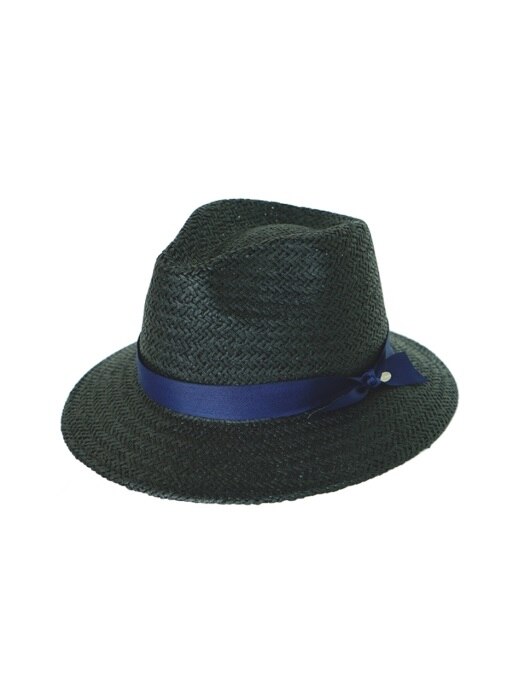 [UNISEX] basic mannish panama hat black (7 ribbon color)