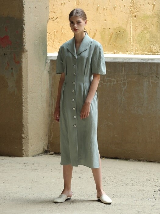 LINEN SLANT COLLAR DRESS_3COLOR