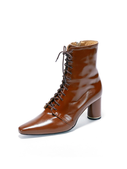 Glossy Lace-Up Boots_Toffee