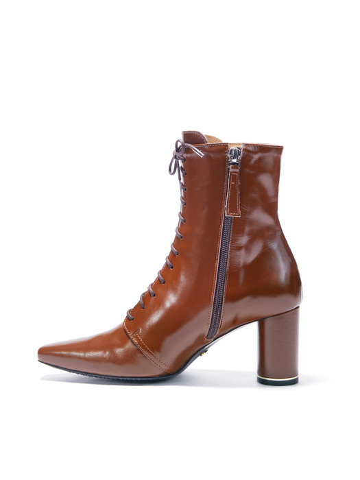 Glossy Lace-Up Boots_Toffee