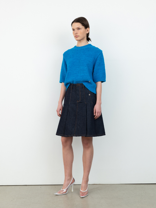 Denim pleats Skirt_Blue