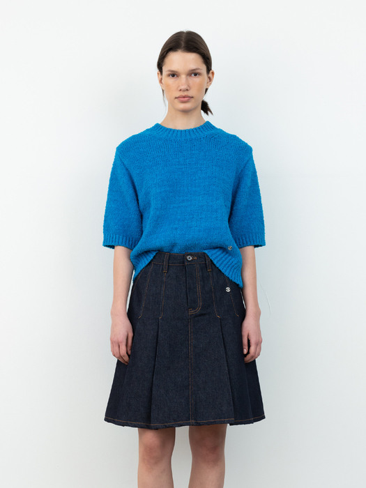Denim pleats Skirt_Blue