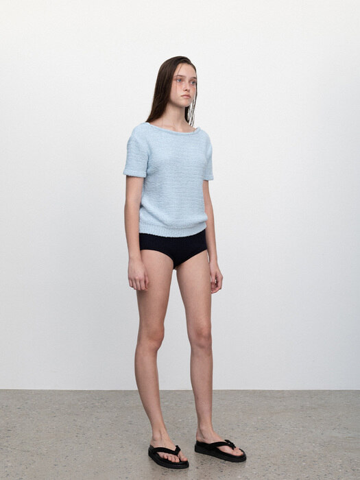 BOUCLE SCOOP NECK TOP[IVORY, SKY BLUE]