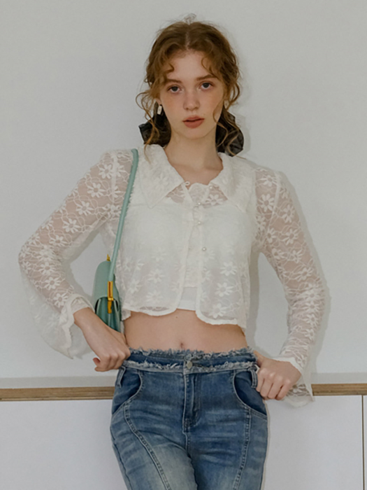 Cest_Flower lace see through blouse