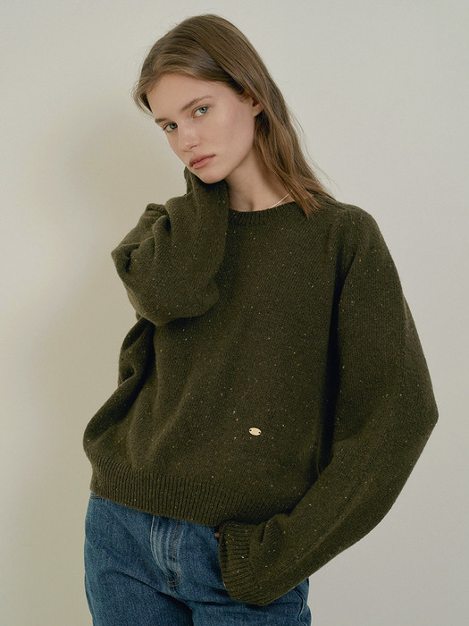 W Spotted Lams Wool Knit_Dark Forest