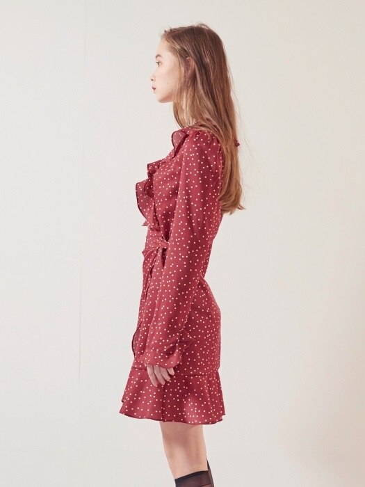 RUFFLE POINT SLEEVES DOT WRAP ONEPIECE
