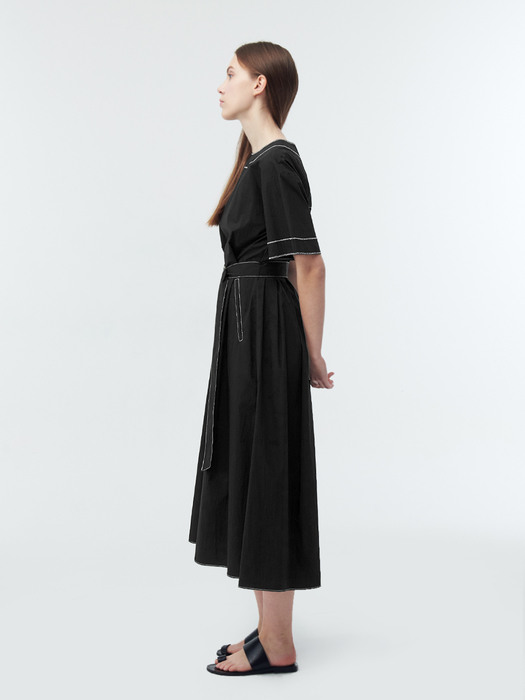 STITCHED TENT DRESS-BLACK