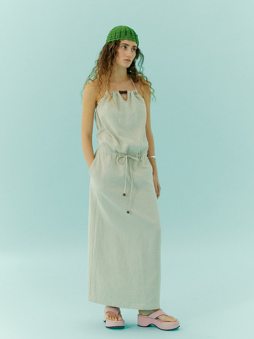 Beads Halter Maxi Dress in Natural