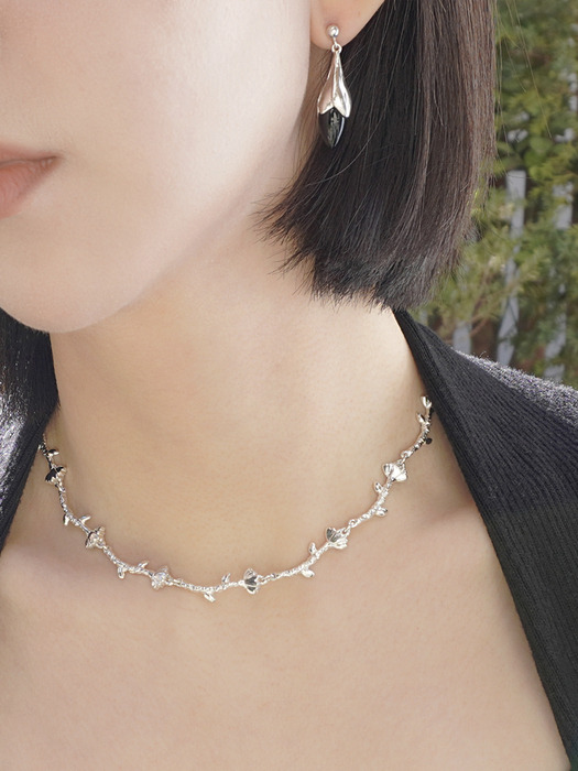 [Silver925] Flower chain choker necklace_Silver