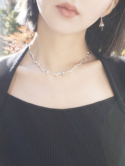 [Silver925] Flower chain choker necklace_Silver