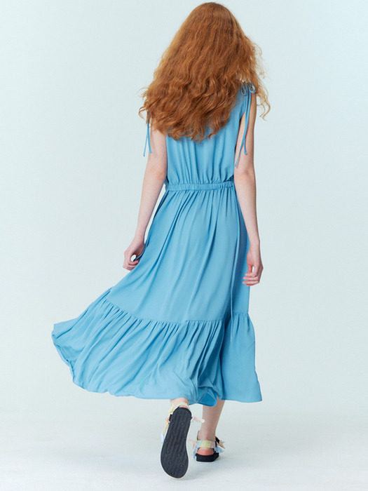 Summer pleated maxi dress_Blue